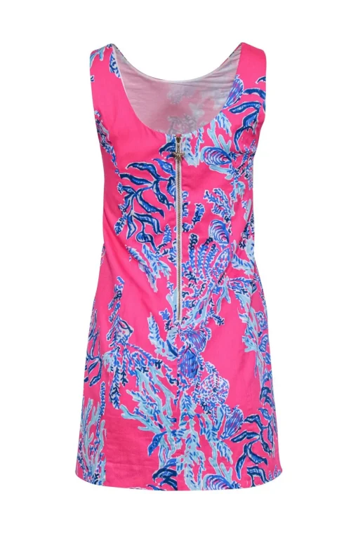 Lilly Pulitzer - Pink Fitted Sleeveless Shift Dress w/ Blue Coral “Samba” Print Sz 0