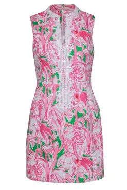 Lilly Pulitzer - Pink, Green & White Flamingo Print "Alexa" Shift Dress Sz 10