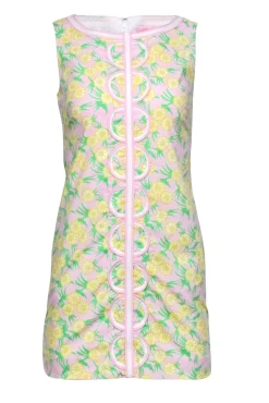 Lilly Pulitzer - Pink, Green, & Yellow Floral Grasshopper Print Shift Dress Sz 2