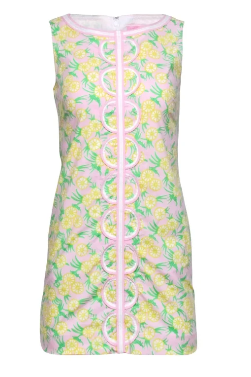 Lilly Pulitzer - Pink, Green, & Yellow Floral Grasshopper Print Shift Dress Sz 2