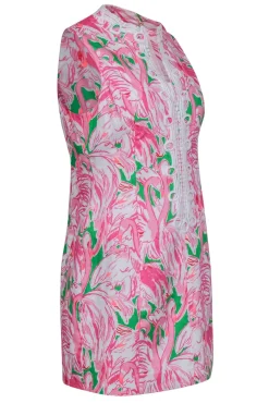 Lilly Pulitzer - Pink, Green & White Flamingo Print "Alexa" Shift Dress Sz 10