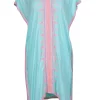 Lilly Pulitzer - Turquoise Caftan w/ Pink Embroidery & Neon Coral Tassels Sz XXS/XS