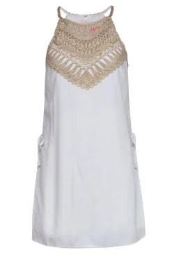 Lilly Pulitzer - White & Gold Embroidered Sleeveless Romper w/ Overlay Sz 6