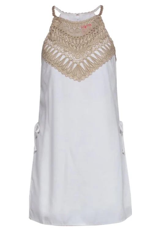 Lilly Pulitzer - White & Gold Embroidered Sleeveless Romper w/ Overlay Sz 6