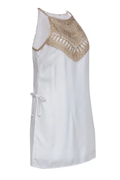 Lilly Pulitzer - White & Gold Embroidered Sleeveless Romper w/ Overlay Sz 6
