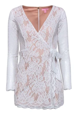 Lilly Pulitzer - White Lace Long Sleeve Mini Wrap Romper Sz XS