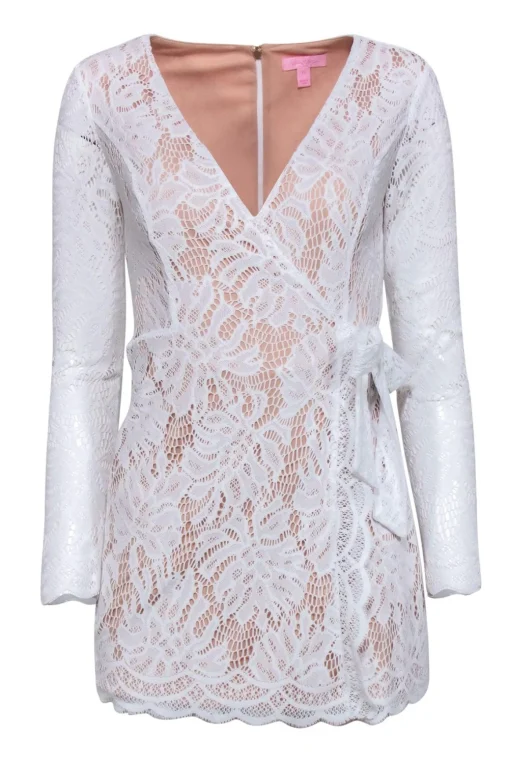 Lilly Pulitzer - White Lace Long Sleeve Mini Wrap Romper Sz XS