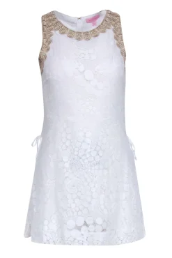 Lilly Pulitzer - White Lace Romper w/ Gold Trim Sz 0