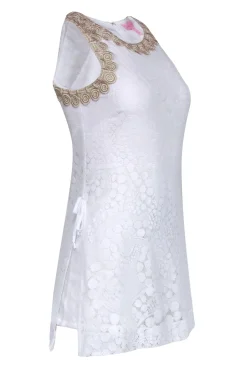 Lilly Pulitzer - White Lace Romper w/ Gold Trim Sz 0