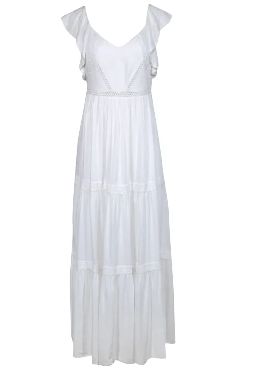 Lilly Pulitzer - White Tired "Ivie" Maxi w/ Lace Trim & Ruffle Sleeves Sz 4