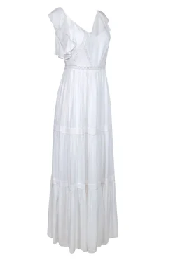 Lilly Pulitzer - White Tired "Ivie" Maxi w/ Lace Trim & Ruffle Sleeves Sz 4