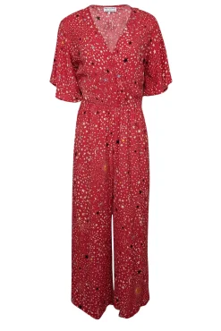 Lily and Lionel x Anthropologie - Red Cropped Sleeve Celestial Jumpsuit Sz XS