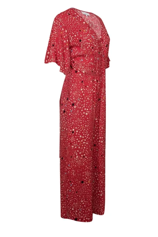 Lily and Lionel x Anthropologie - Red Cropped Sleeve Celestial Jumpsuit Sz XS