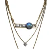 Lionette - Gold Chain Tiered Statement Necklace w/ Jeweled Pendants