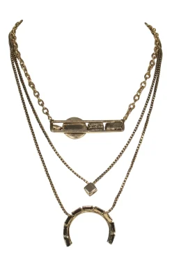Lionette - Gold Chain Tiered Statement Necklace w/ Jeweled Pendants