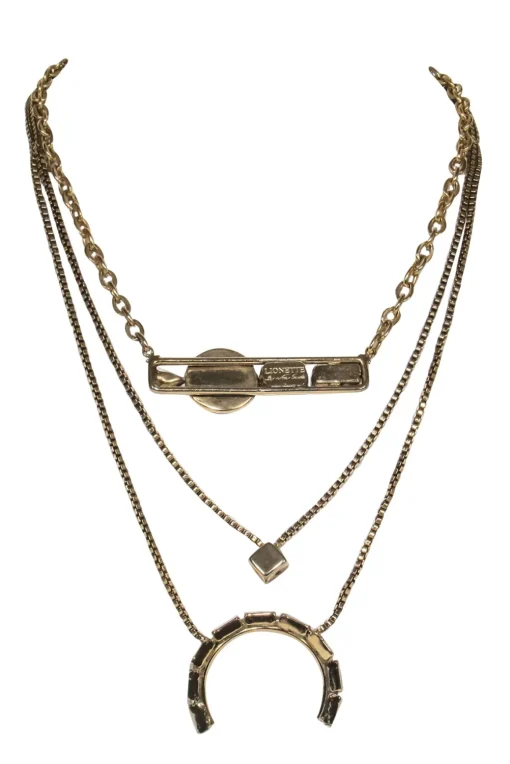 Lionette - Gold Chain Tiered Statement Necklace w/ Jeweled Pendants