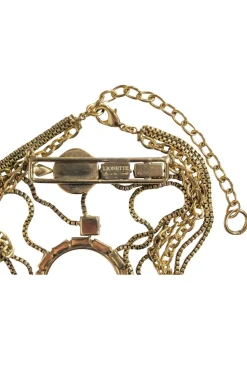 Lionette - Gold Chain Tiered Statement Necklace w/ Jeweled Pendants