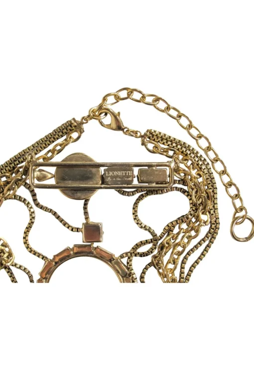 Lionette - Gold Chain Tiered Statement Necklace w/ Jeweled Pendants