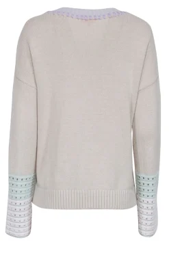 Lisa Todd - Cream Cotton Blend Sweater w/ Whipstitch Trim & Crochet Cuffs Sz M