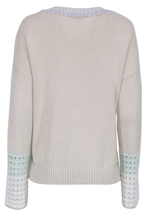 Lisa Todd - Cream Cotton Blend Sweater w/ Whipstitch Trim & Crochet Cuffs Sz M