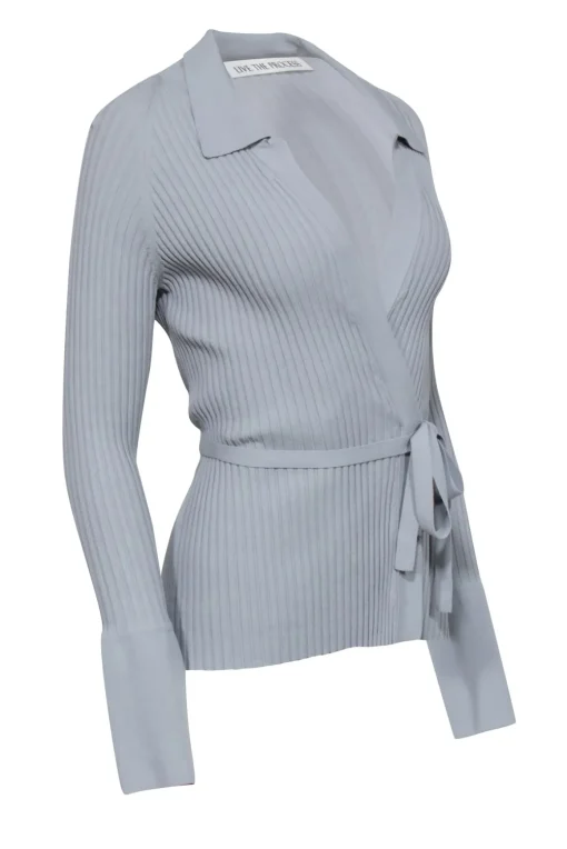 Live the Process - Grey Ribbed Wrap Top Sz M
