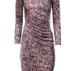L.K. Bennett - Grey & Pink Snakeskin Print Ruched Midi Dress Sz 2