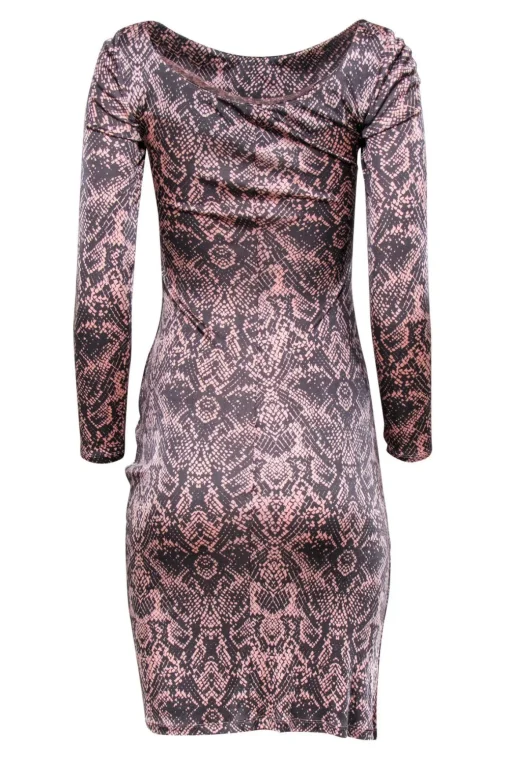 L.K. Bennett - Grey & Pink Snakeskin Print Ruched Midi Dress Sz 2