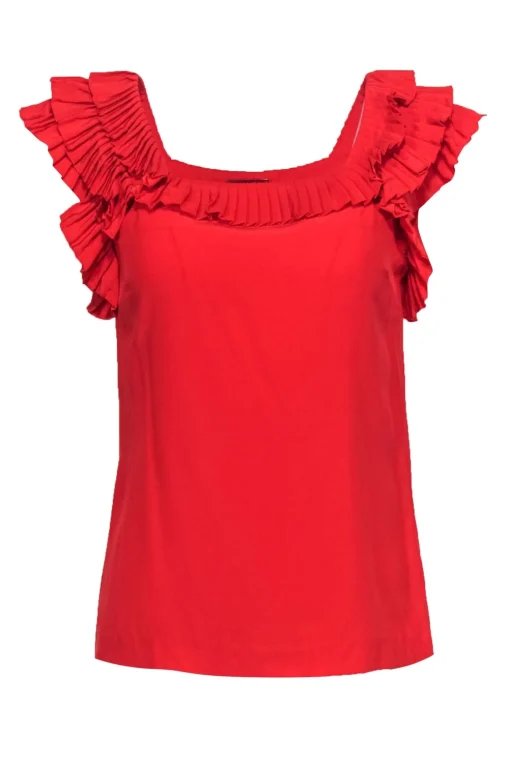 Loeffler Randall - Red Silk Ruffle Top Sz 0