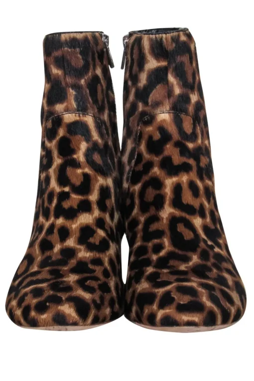 Loeffler Randall - Tan & Black Leopard Print Calf Hair Block Heel Booties Sz 6.5