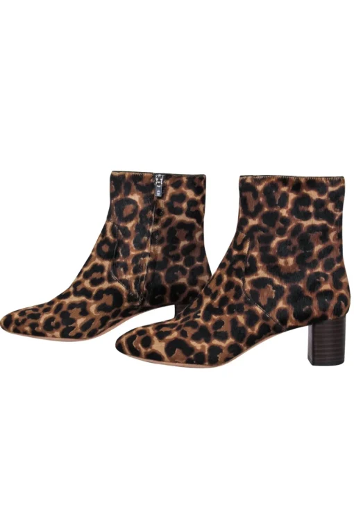 Loeffler Randall - Tan & Black Leopard Print Calf Hair Block Heel Booties Sz 6.5