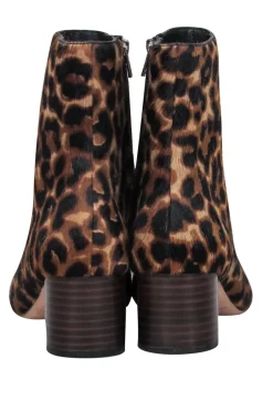 Loeffler Randall - Tan & Black Leopard Print Calf Hair Block Heel Booties Sz 6.5