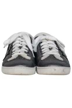 Lola Cruz - Silver Leather Low Top Sneakers w/ Jeweled Star Embellishments Sz 8