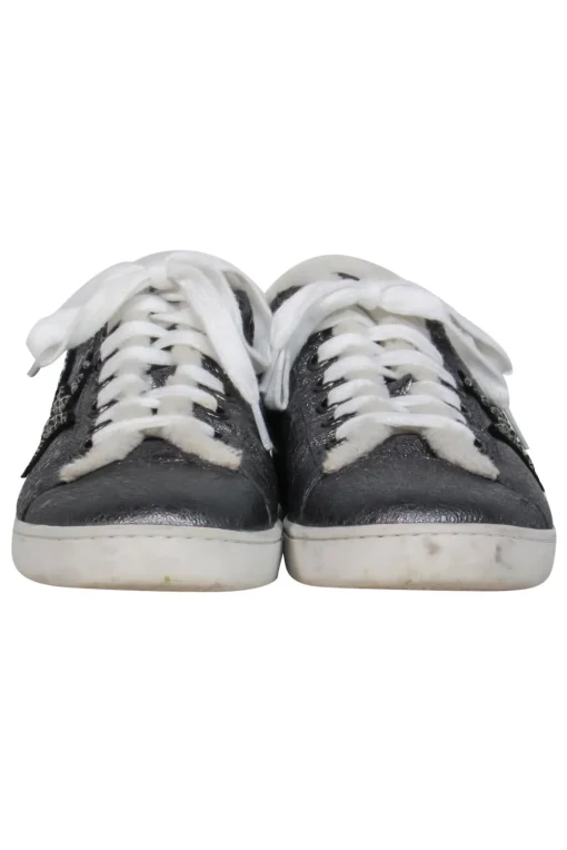 Lola Cruz - Silver Leather Low Top Sneakers w/ Jeweled Star Embellishments Sz 8