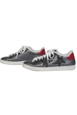 Lola Cruz - Silver Leather Low Top Sneakers w/ Jeweled Star Embellishments Sz 8