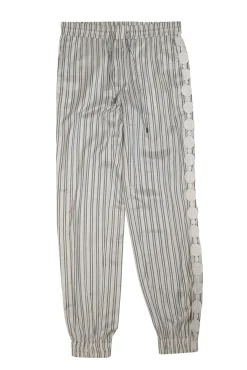 Longchamp - Off-White & Green Striped Silk Pants w/ Logo Appliques Sz 4