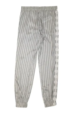 Longchamp - Off-White & Green Striped Silk Pants w/ Logo Appliques Sz 4