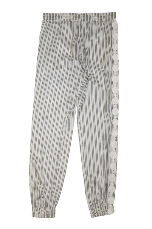 Longchamp - Off-White & Green Striped Silk Pants w/ Logo Appliques Sz 4