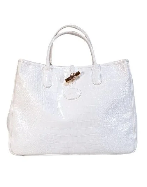 Longchamp - White Embossed Patent Leather Handbag