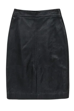 Loro Piana - Black Pebbled Leather Pencil Skirt w/ Front Slit Sz 6