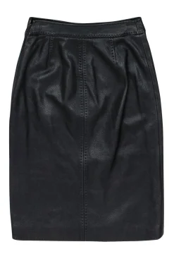 Loro Piana - Black Pebbled Leather Pencil Skirt w/ Front Slit Sz 6