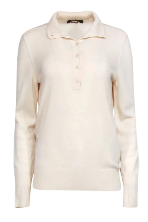 Loro Piana - Ivory Cashmere Turtle Neck Quarter Button Sweater Sz 6