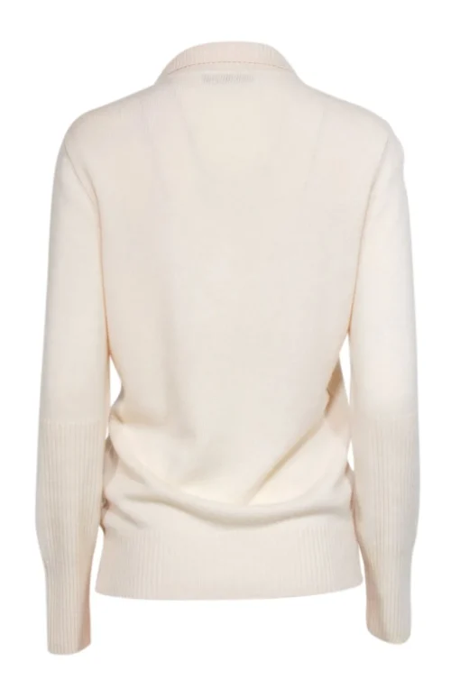 Loro Piana - Ivory Cashmere Turtle Neck Quarter Button Sweater Sz 6