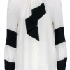 Louis Feraud  - Cream & Black Colorblocked Long Sleeve Silk Blend Blouse w/ Tie Sz 4