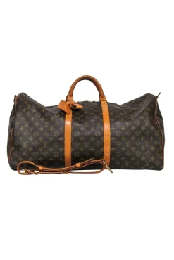 Louis Vuitton - Brown Monogram Bandoulière Keepall 60 w/ Luggage Tag