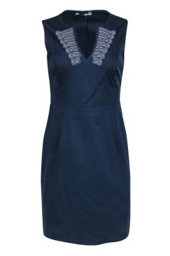 Love Moschino - Navy Cotton Sheath Dress w/ White Embroidery Sz 8