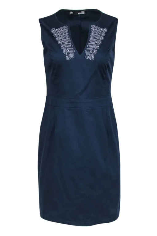 Love Moschino - Navy Cotton Sheath Dress w/ White Embroidery Sz 8