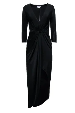 Lovers + Friends - Black Stretch Waist Knot Deep V Formal Dress Sz S
