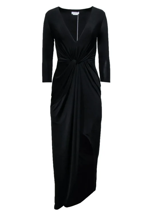 Lovers + Friends - Black Stretch Waist Knot Deep V Formal Dress Sz S