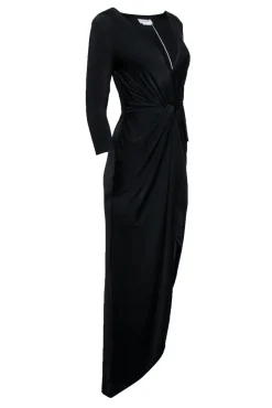 Lovers + Friends - Black Stretch Waist Knot Deep V Formal Dress Sz S