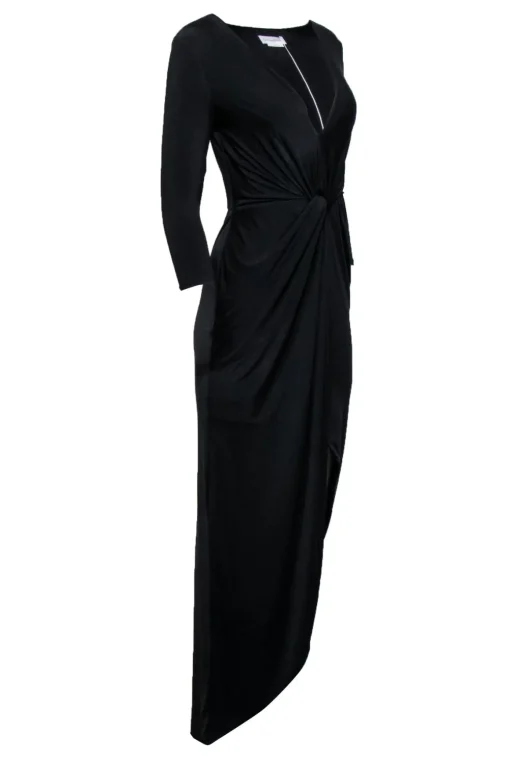 Lovers + Friends - Black Stretch Waist Knot Deep V Formal Dress Sz S